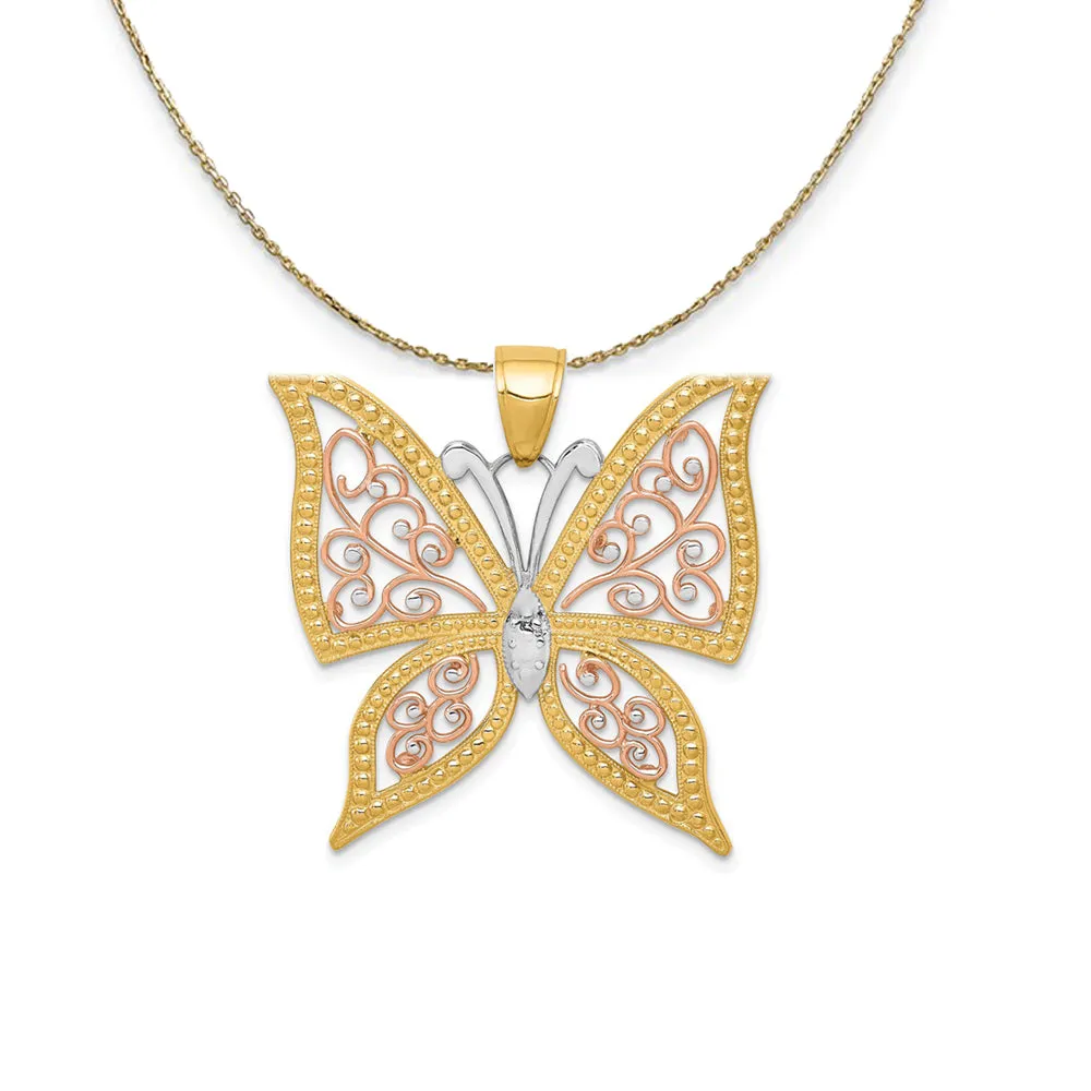 14k Yellow & Rose Gold with Rhodium 33mm Butterfly Necklace