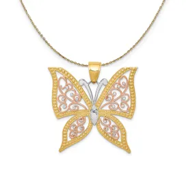 14k Yellow & Rose Gold with Rhodium 33mm Butterfly Necklace