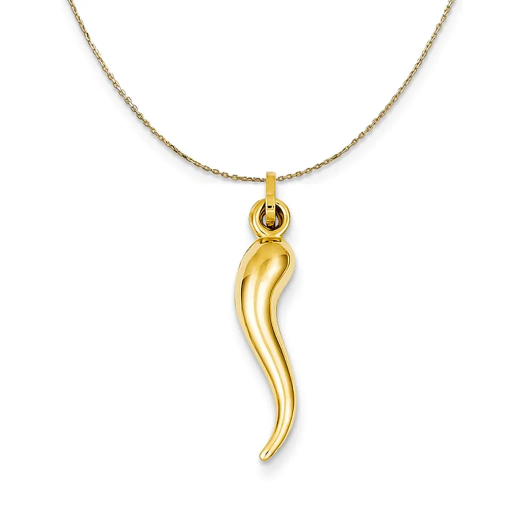 14k Yellow Gold 3D Hollow Italian Horn Necklace