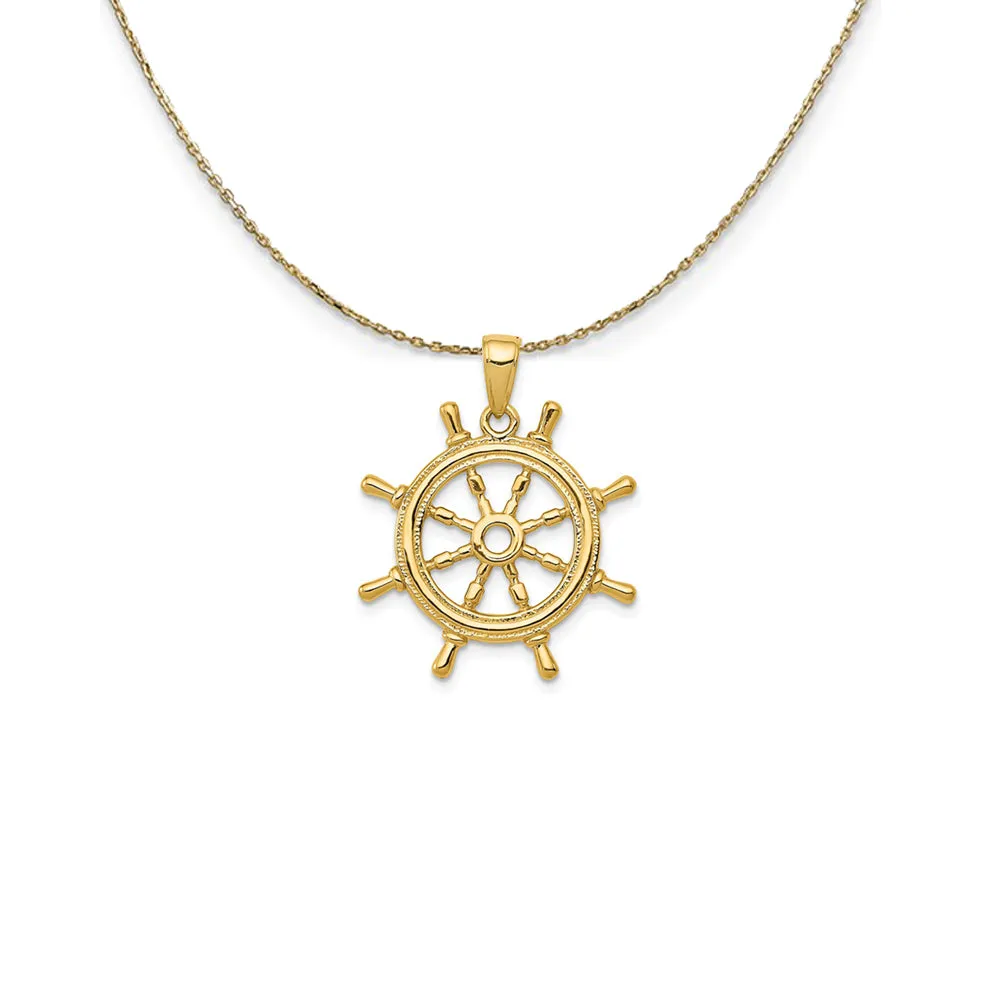 14k Yellow Gold 3Dimensional Ship's Wheel Necklace