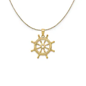 14k Yellow Gold 3Dimensional Ship's Wheel Necklace