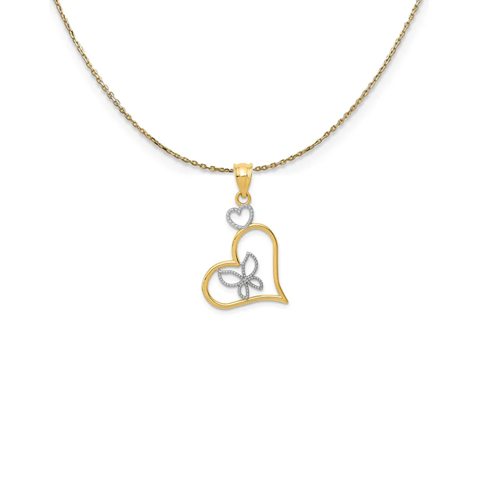 14k Yellow Gold and Rhodium Heart Necklace