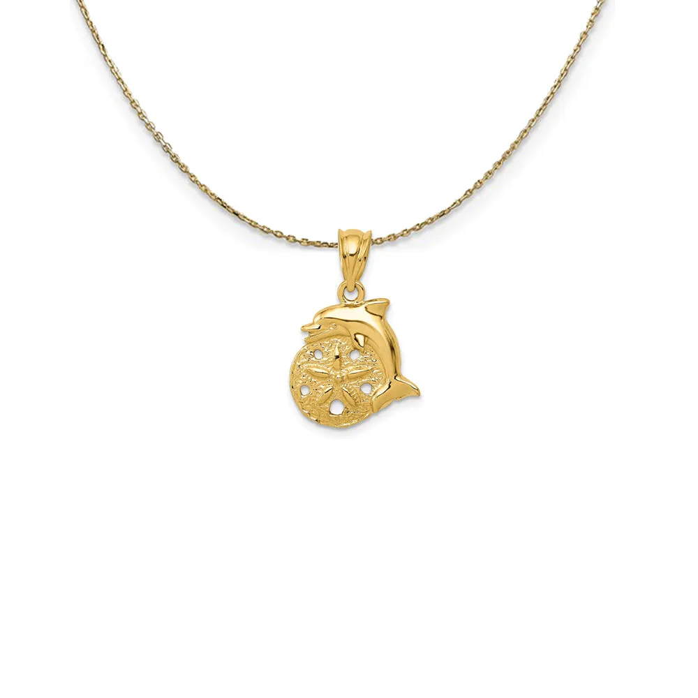 14k Yellow Gold Dolphin and Sand Dollar Necklace