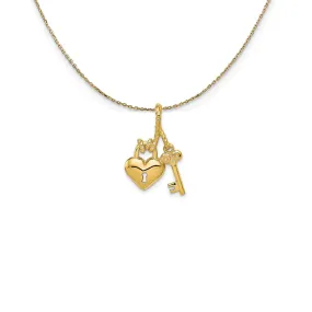 14k Yellow Gold Heart and Key Slide Necklace