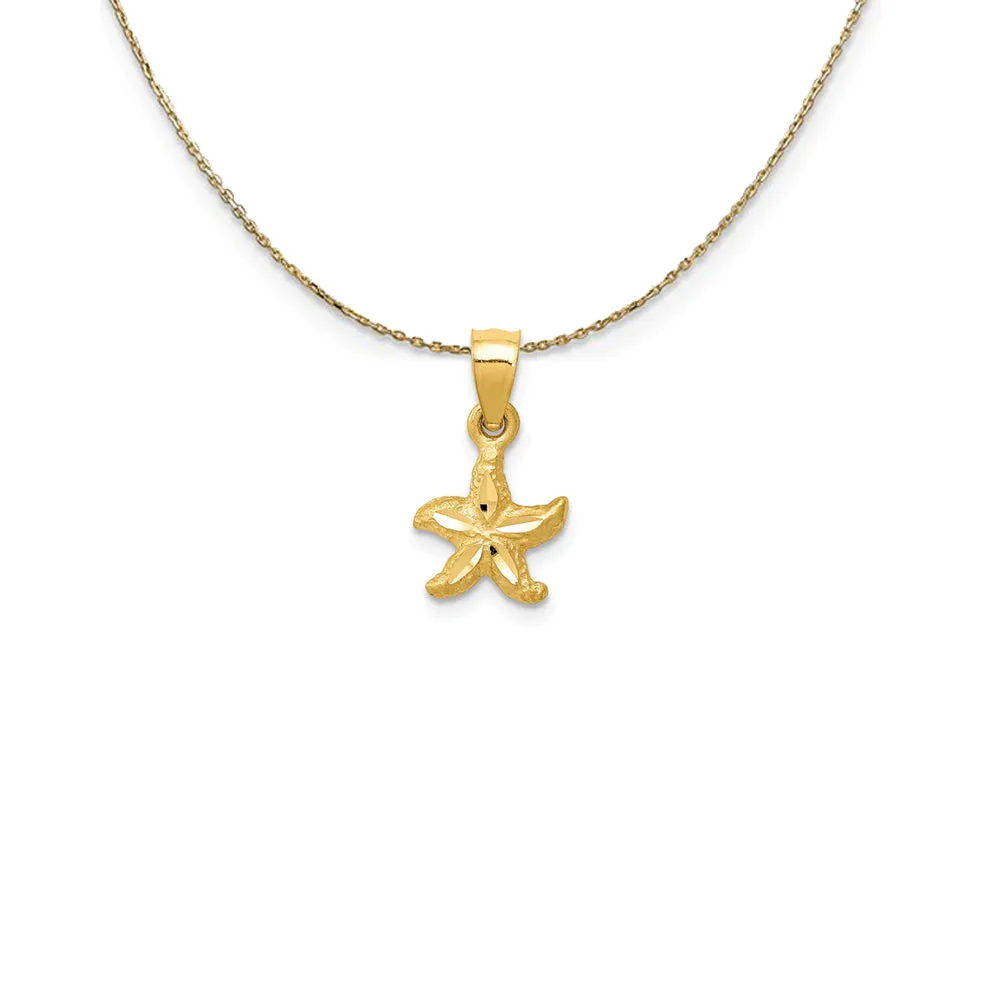 14k Yellow Gold Mini Diamond Cut Satin Starfish Necklace