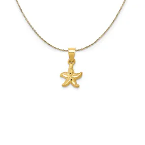 14k Yellow Gold Mini Diamond Cut Satin Starfish Necklace