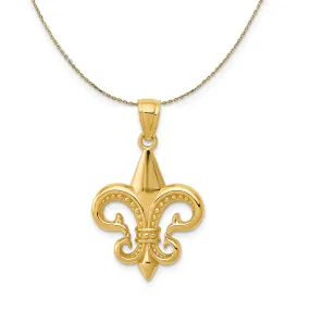 14k Yellow Gold Polished & Textured Fleur De Lis Necklace