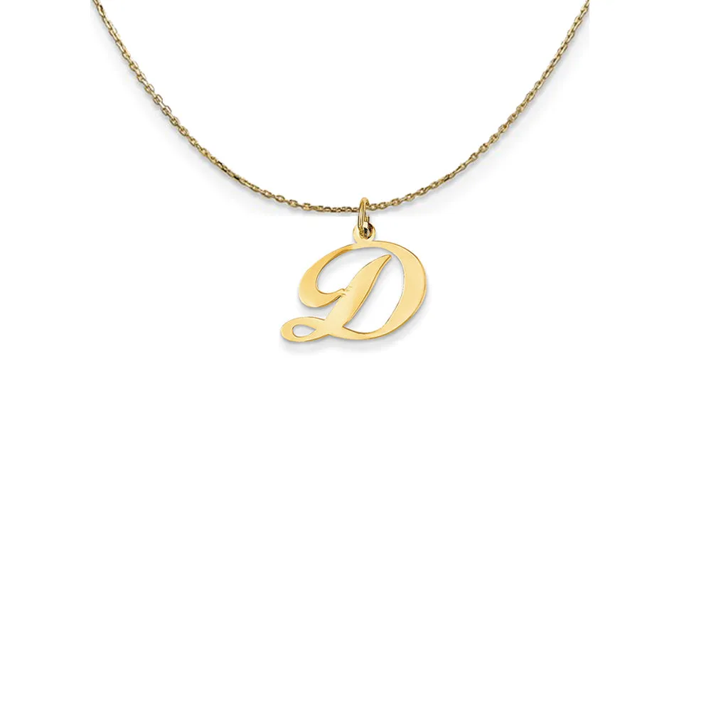 14k Yellow Gold Small Fancy Script Initial D Necklace