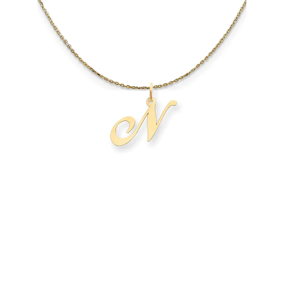 14k Yellow Gold Small Fancy Script Initial N Necklace