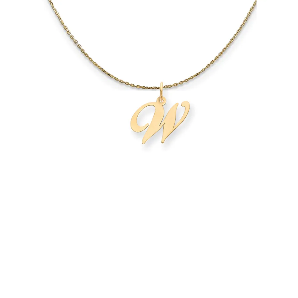 14k Yellow Gold Small Fancy Script Initial W Necklace