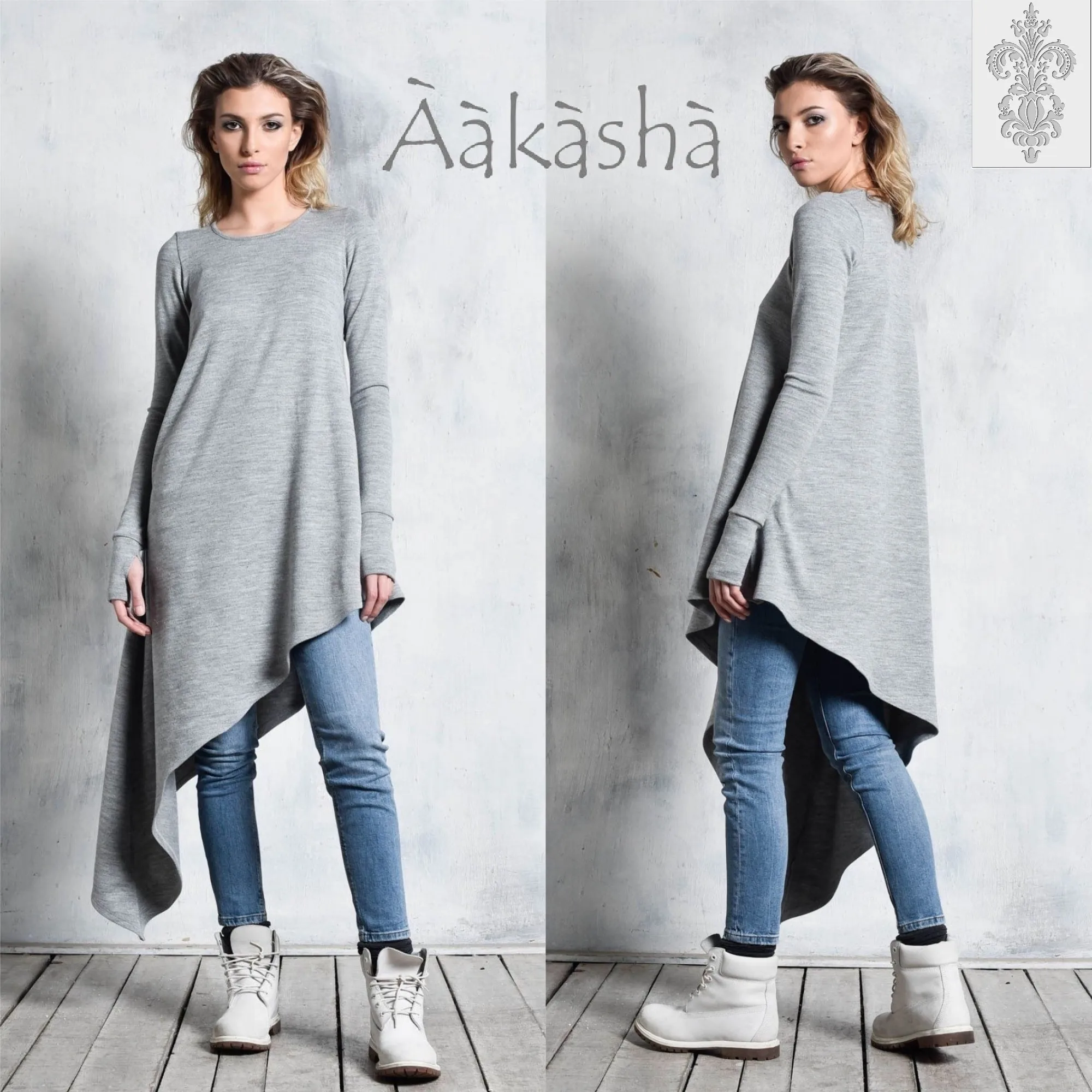 Aakasha  |Long Sleeves Plain Cotton Long Handmade Bold Asymmetry