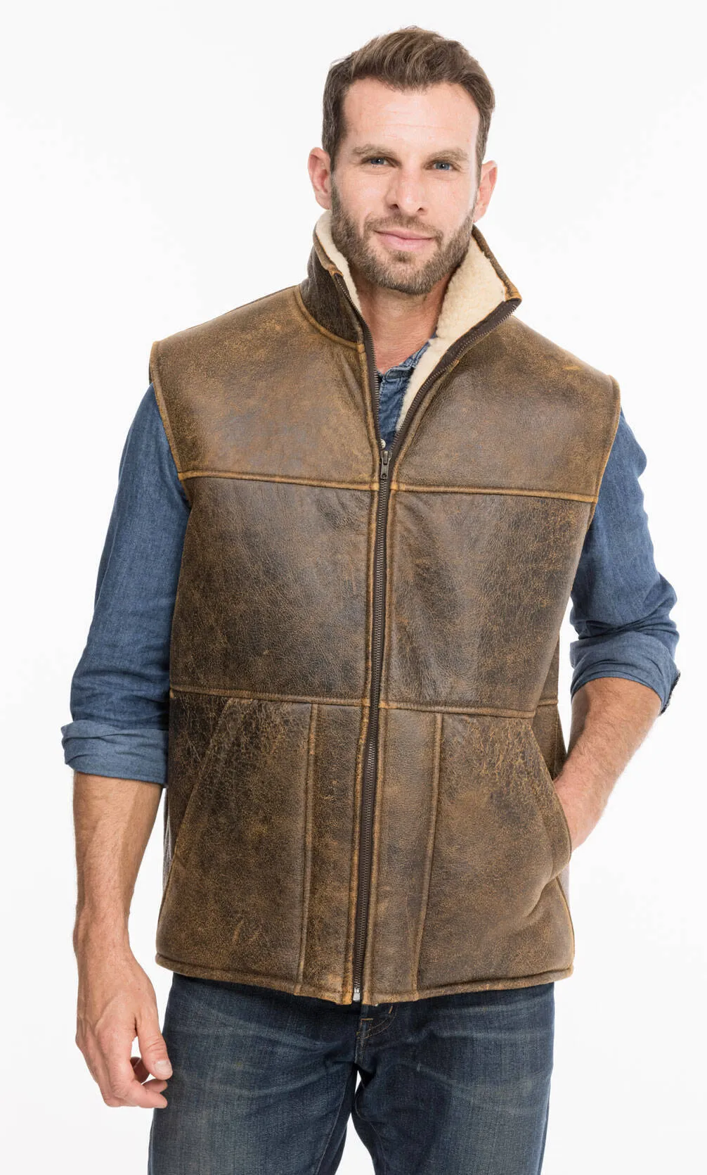 Aged brown chamonix sheep sleeveless vests