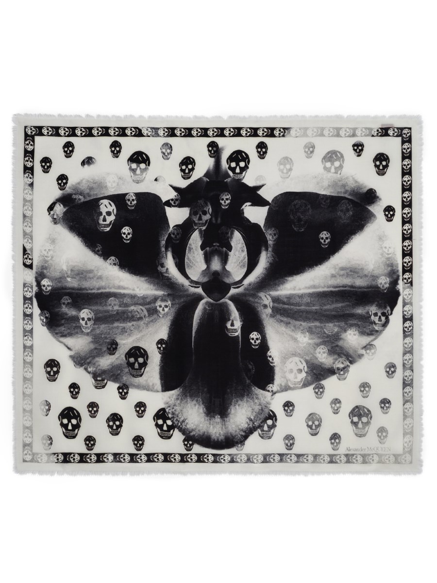 ALEXANDER McQUEEN    SKULL ORCHID WOOL SCARF