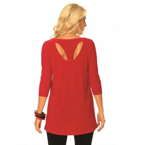 Alisha D Keyhole Tunic Red Jersey Knit  L