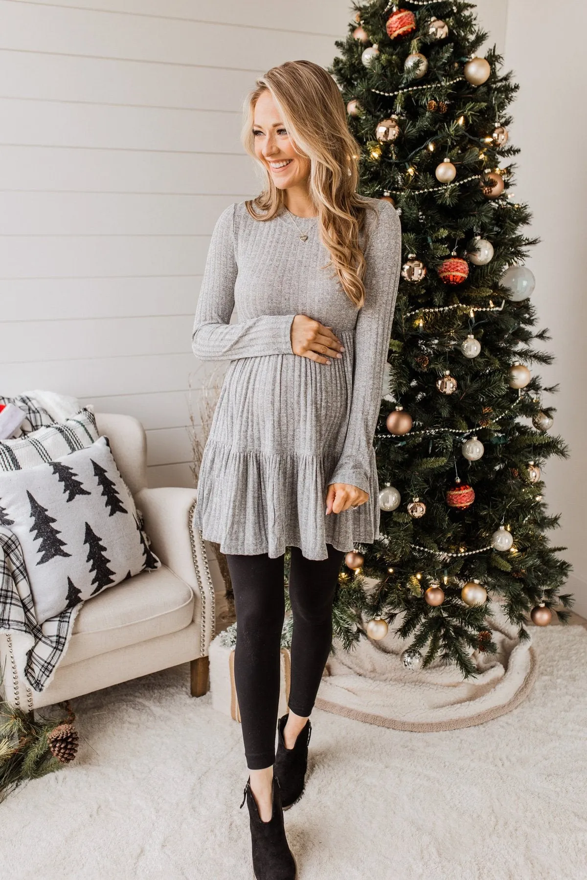 Always On Point Knit Dress- Heather Grey