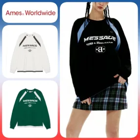 AMES-WORLDWIDE  |Unisex U-Neck Long Sleeves Cotton Long Sleeve T-shirt