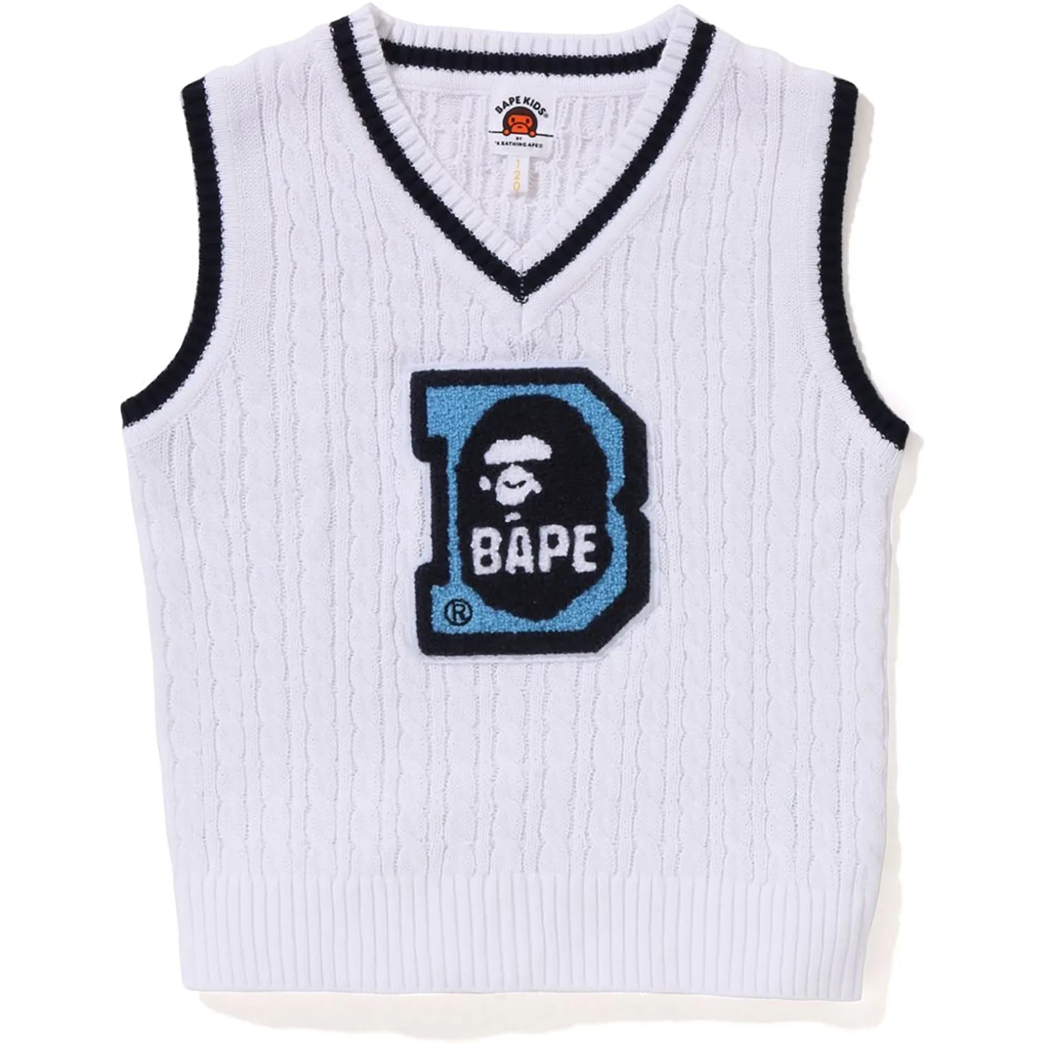 APE HEAD B PATCH CABLE KNIT VEST KIDS