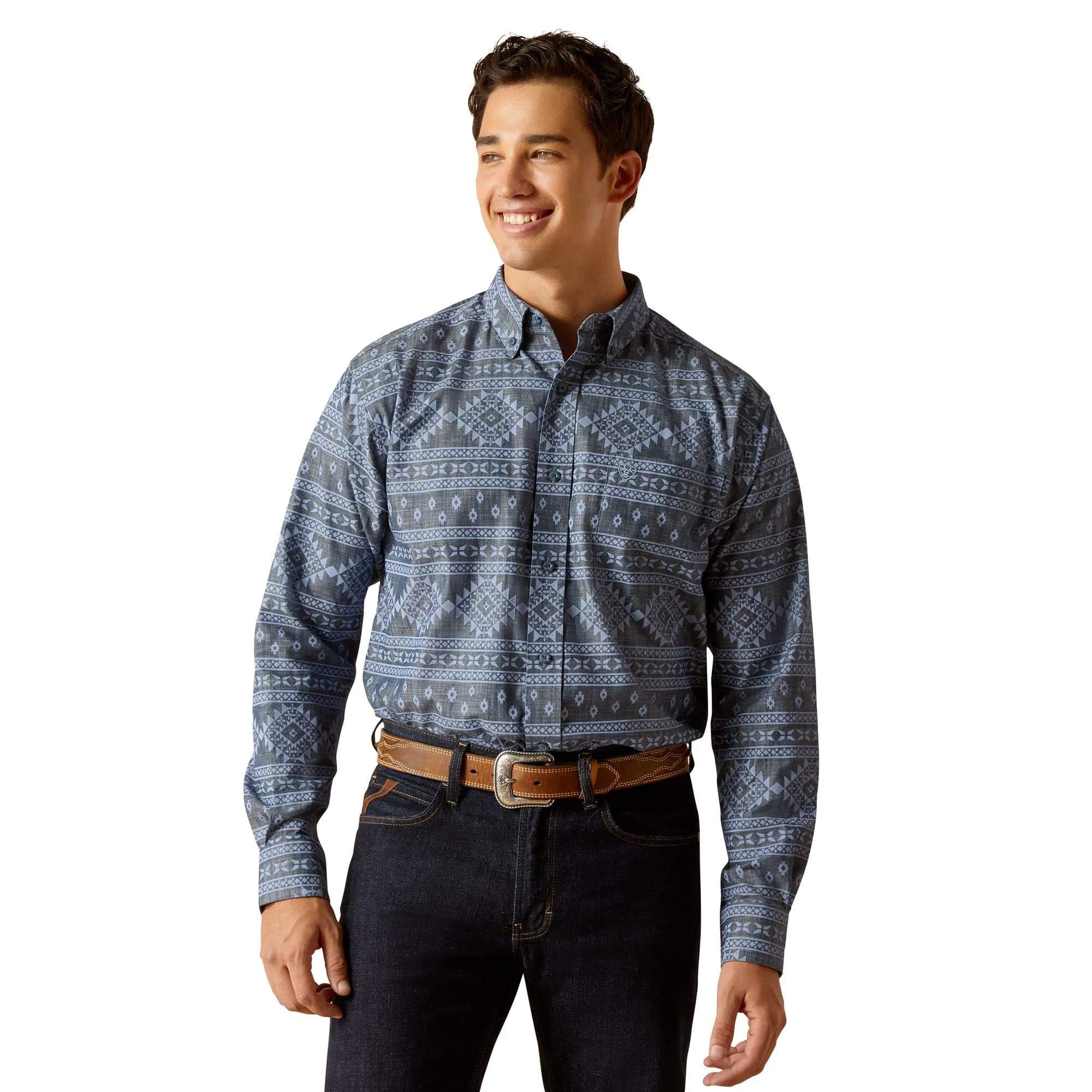 Ariat Mens Eddie Navy Long Sleeve Shirt