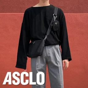 ASCLO  |Crew Neck Unisex Long Sleeves Plain Cotton