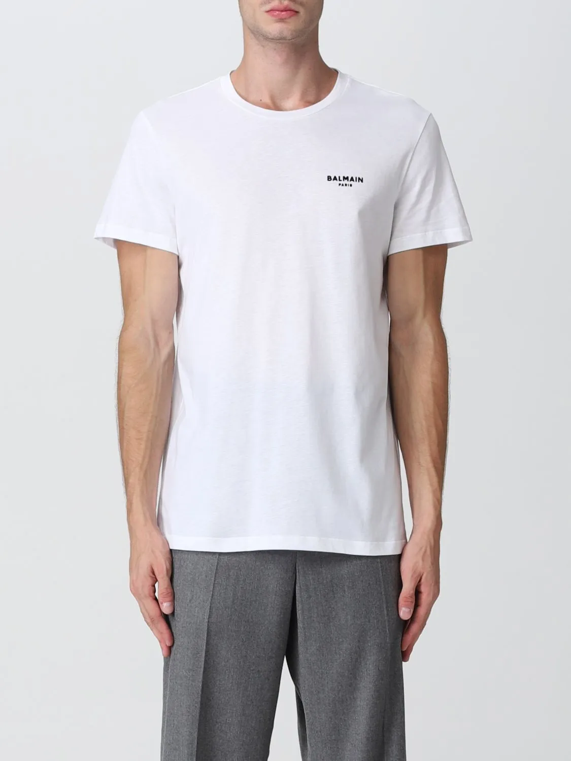 BALMAIN  |Crew Neck Pullovers Plain Cotton Short Sleeves Logo Luxury