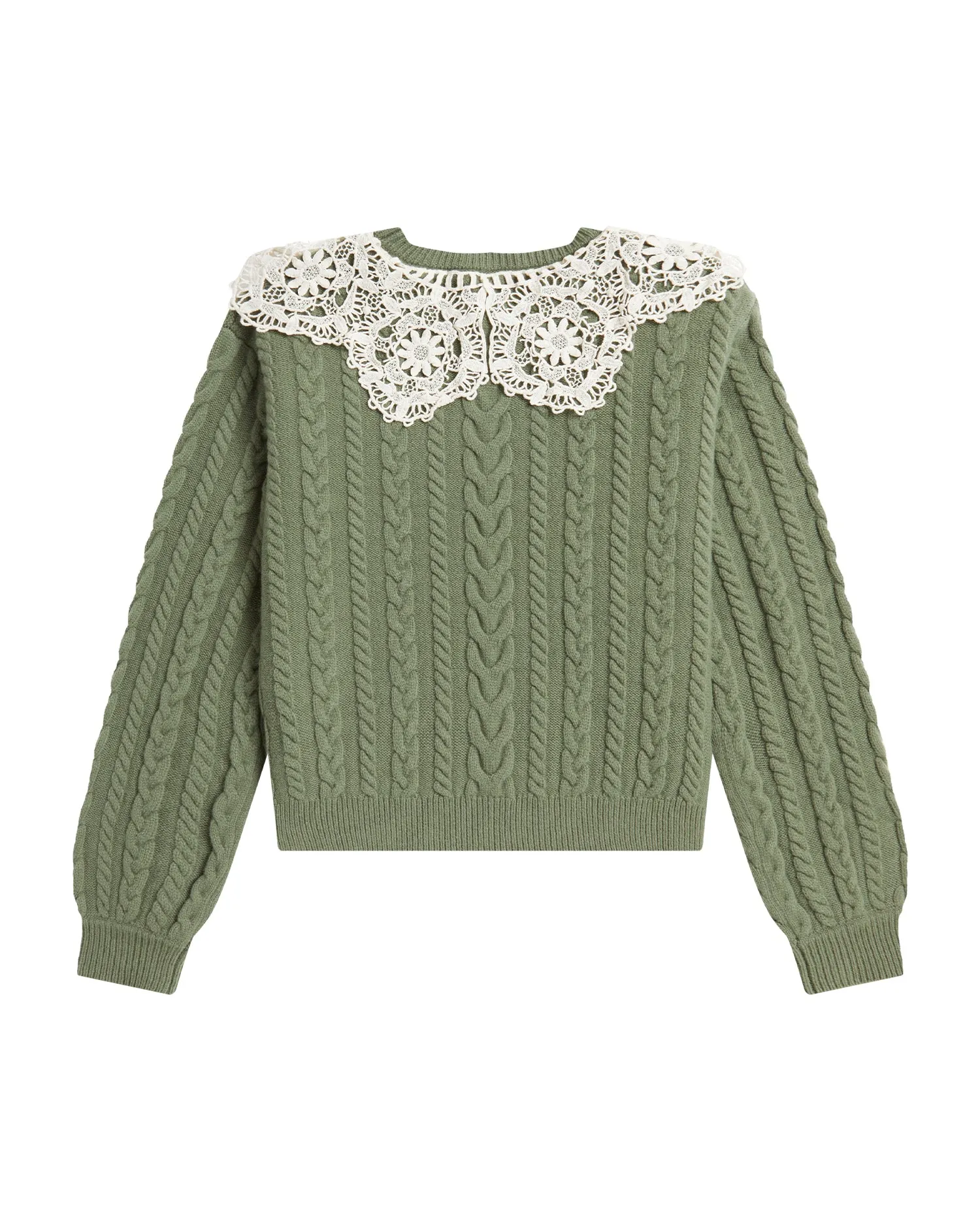 BAPY LACE-PATCHED CABLE KNIT TOP LADIES