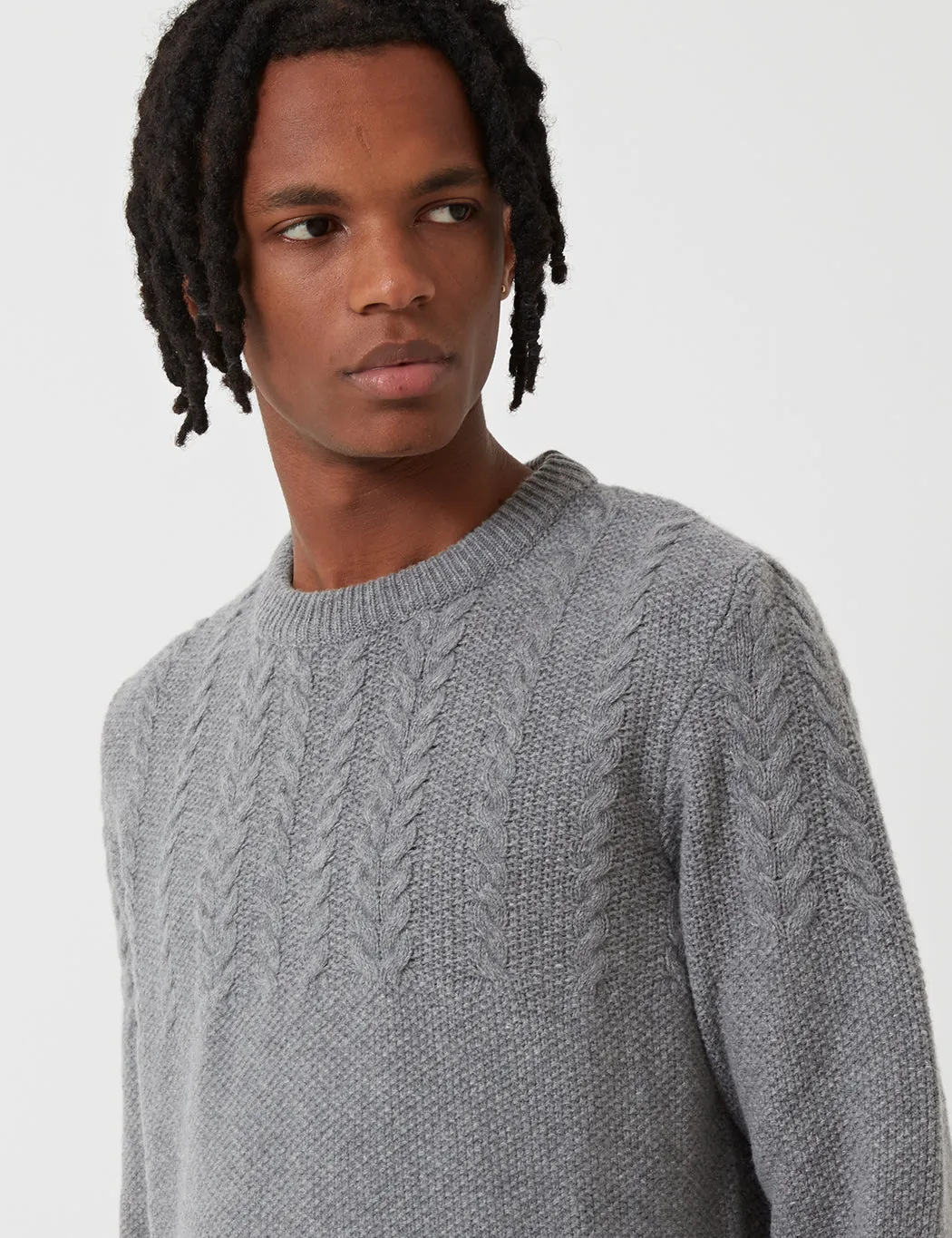 Barbour Crastill Cable Knit Sweatshirt - Grey Marl