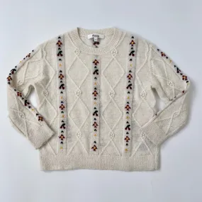 Bonpoint Cream Wool/ Alpaca Mix Jumper With Floral Embroidery: 6 Years