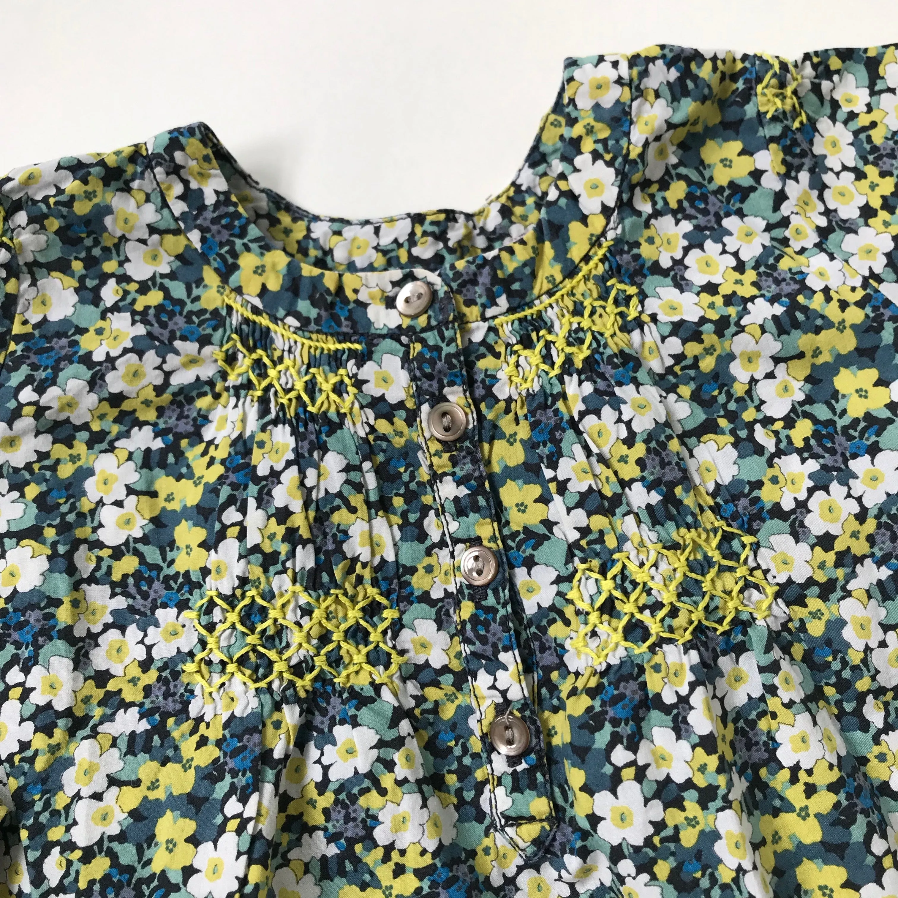 Bonpoint Green Liberty Print Smocked Blouse: 18 Months