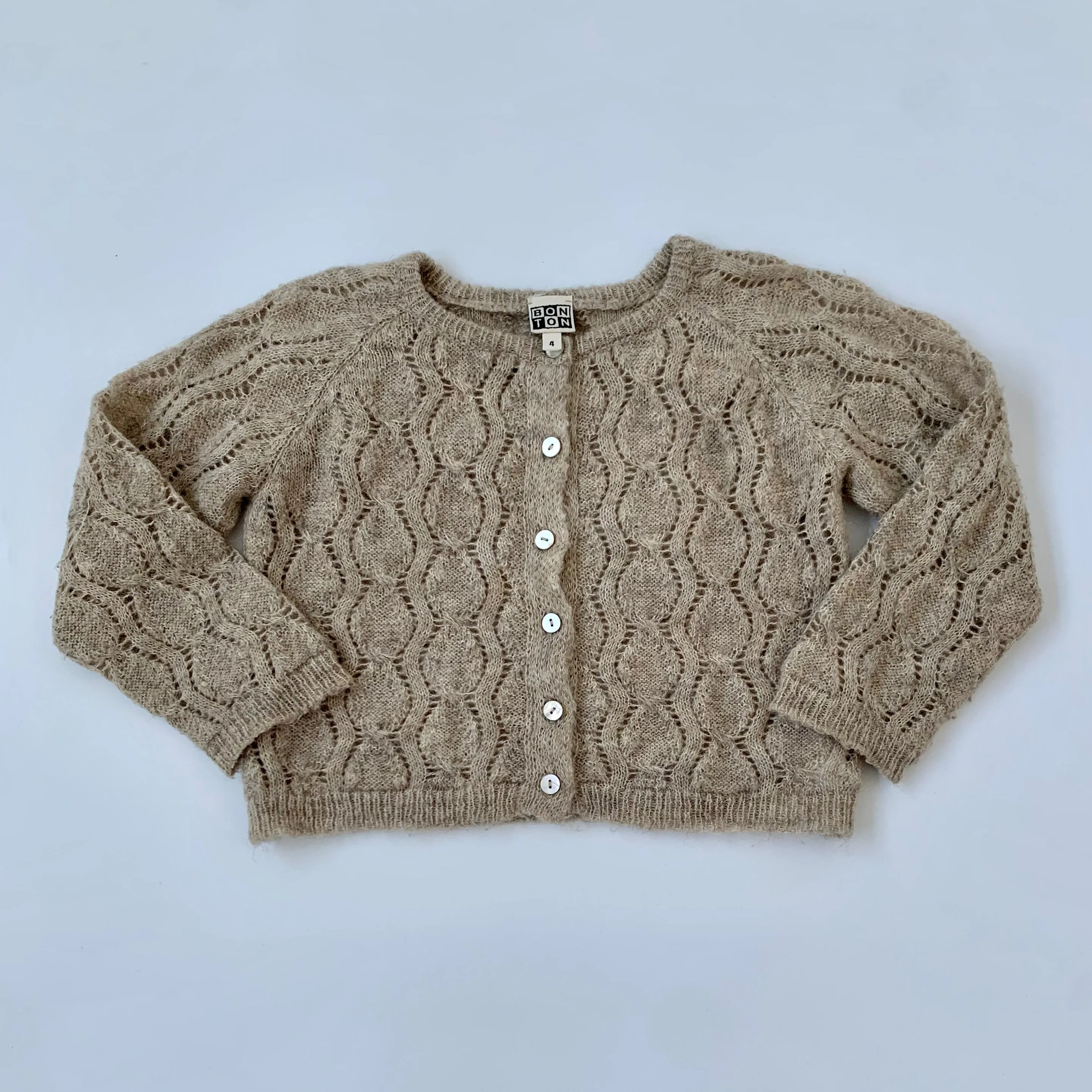 Bonton Taupe Mohair Mix Cardigan: 4 Years