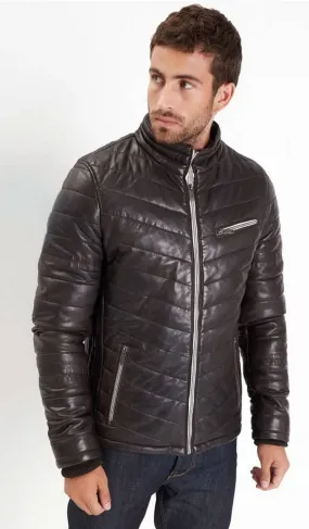 Brown men's leather down jacket 102444