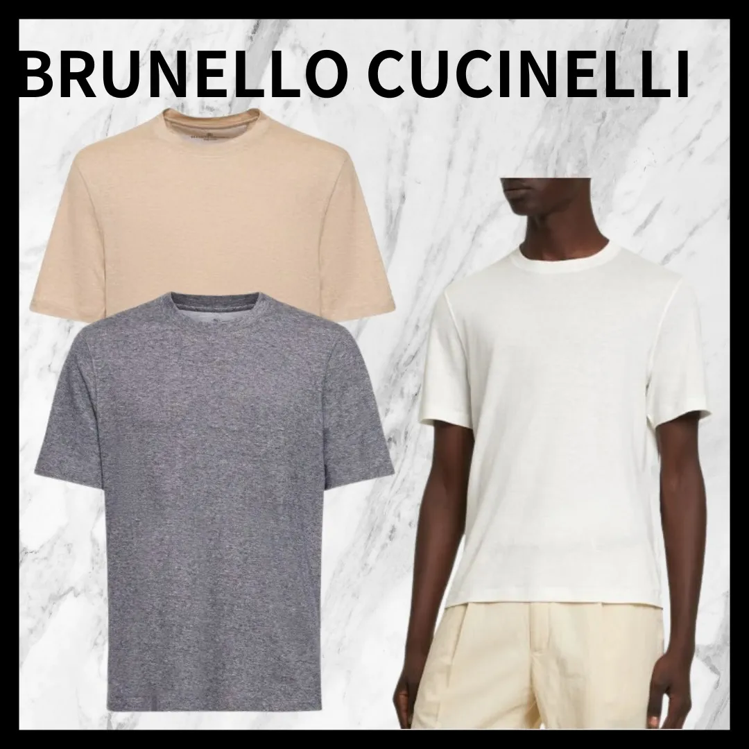 BRUNELLO CUCINELLI  |Crew Neck Pullovers Linen Plain Cotton Short Sleeves