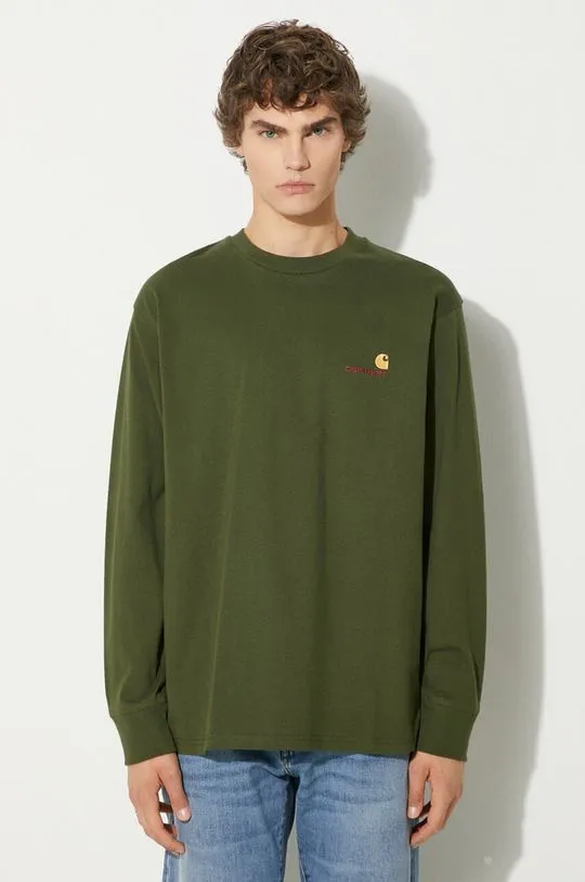 Carhartt WIP cotton longsleeve top Longsleeve American Script green color smooth I029955.2BRXX