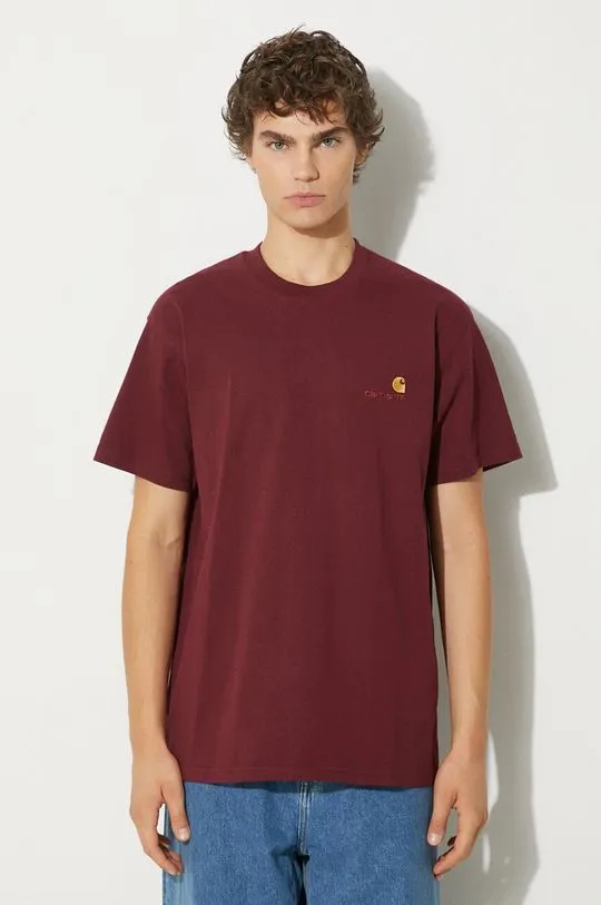 Carhartt WIP cotton t-shirt S/S American Script men’s maroon color I029956.2BYXX