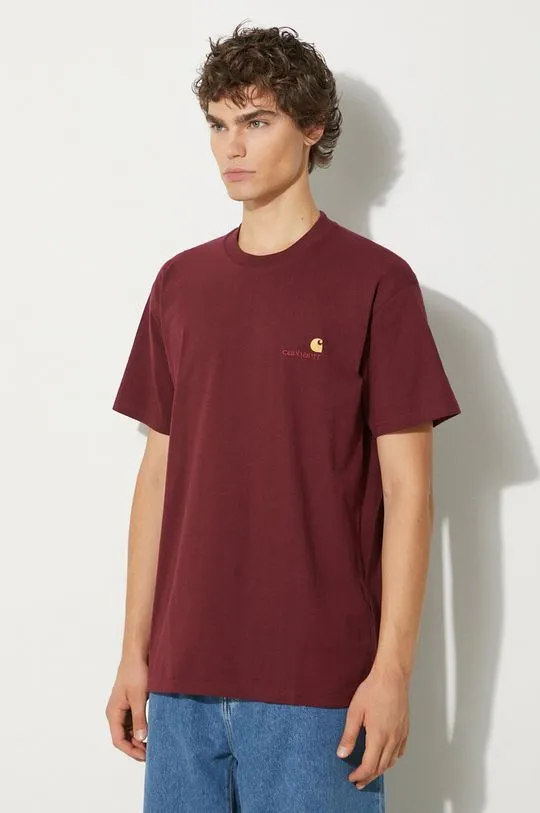 Carhartt WIP cotton t-shirt S/S American Script men’s maroon color I029956.2BYXX