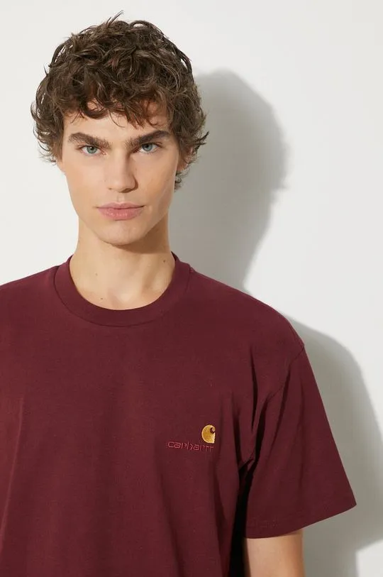 Carhartt WIP cotton t-shirt S/S American Script men’s maroon color I029956.2BYXX