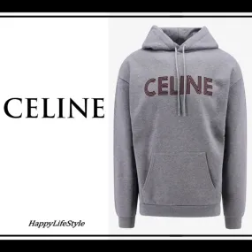 CELINE  |Pullovers Long Sleeves Plain Cotton Oversized Logo Luxury