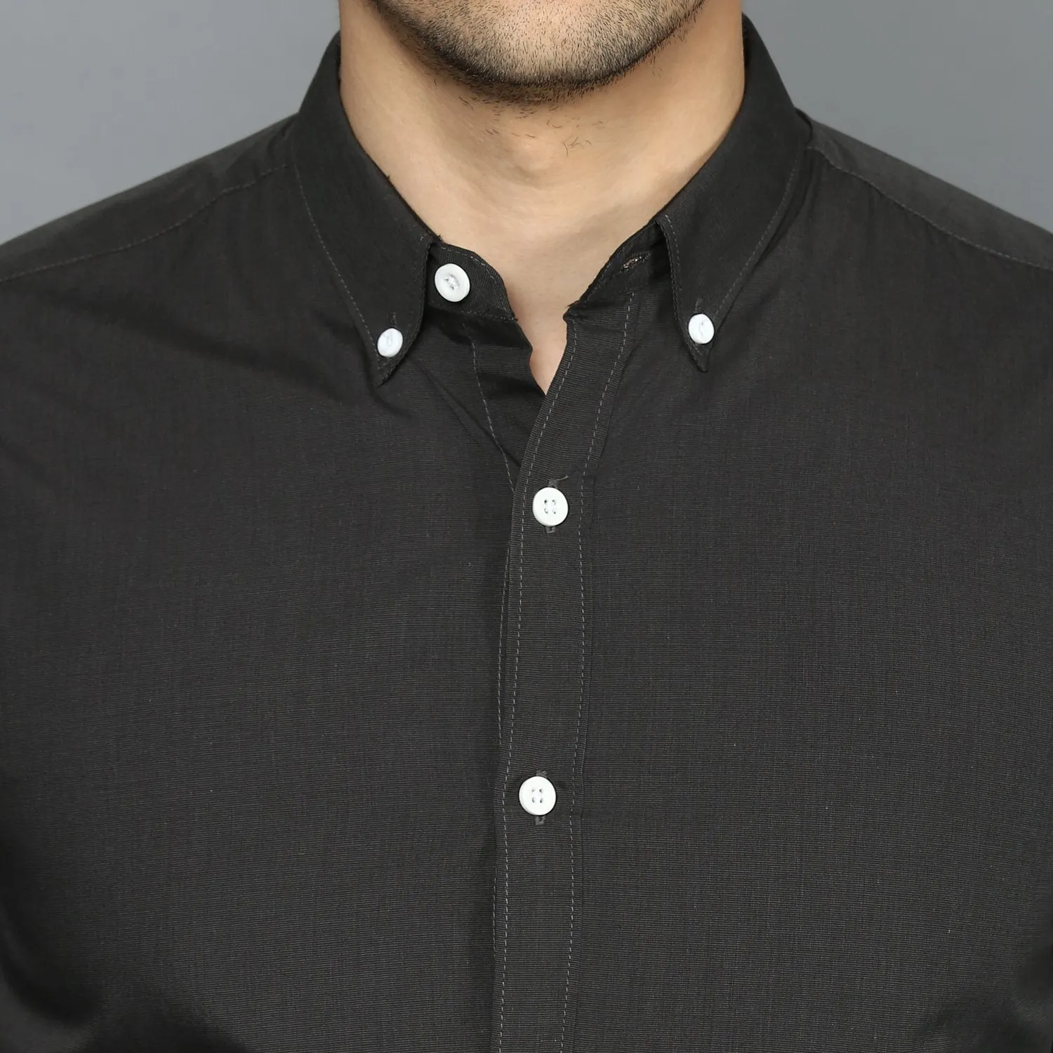 Charcoal Black Button Down Regular Fit Shirt