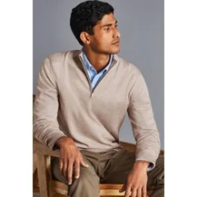 CHARLES TYRWHITT Limestone Pure Merino Zip Neck Jumper  Limestone Men Jumpers