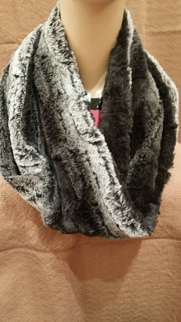 Chinchilla In Black Luxury Faux Fur Infinity Scarf