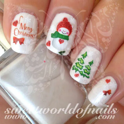 Christmas Nail Art Glittery Snowman Merry Christmas Tree Ribbon Nail Water Decals Water Slides