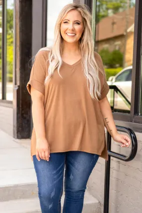 Comfy Travels Top, Deep Camel