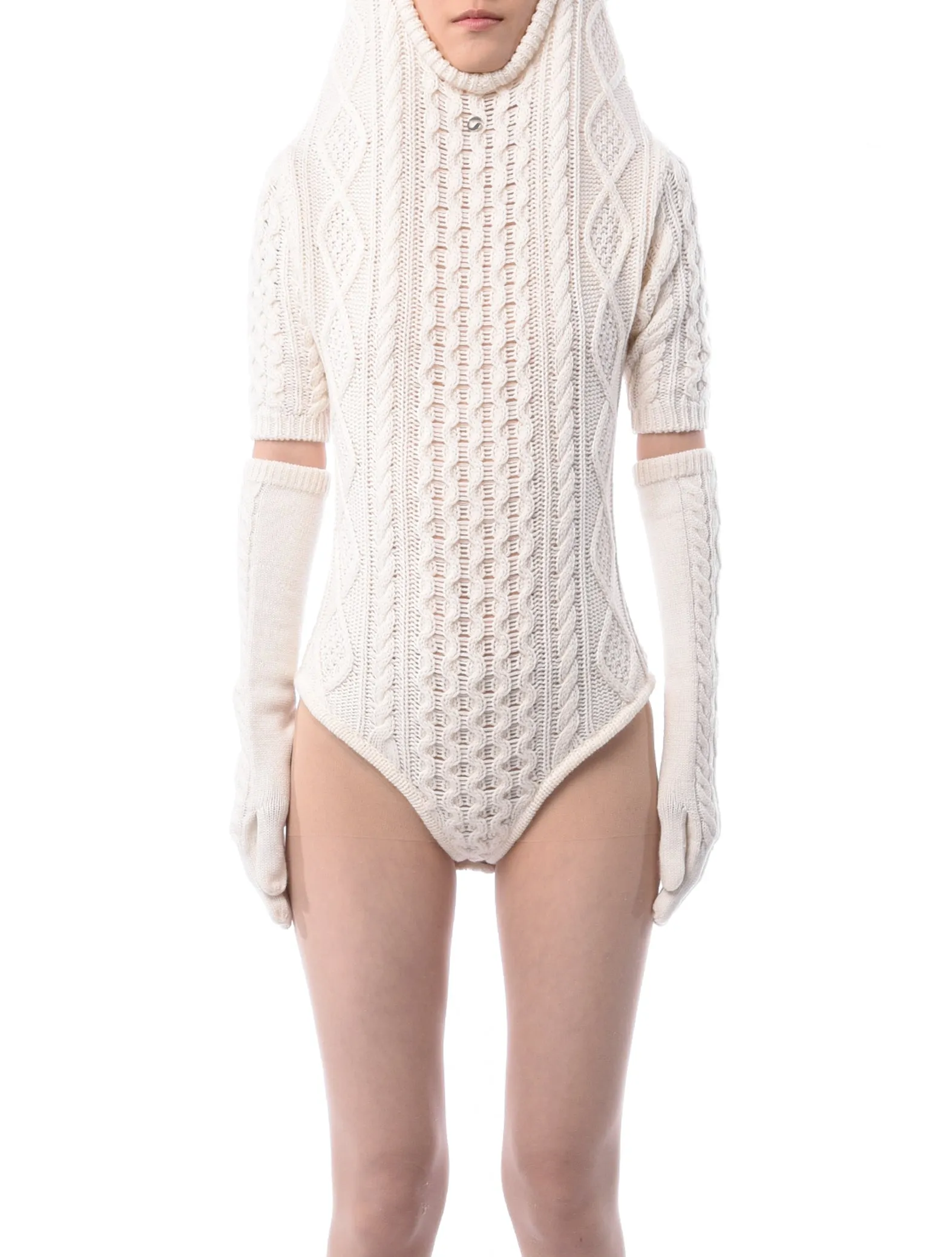 Coperni Hooded Cable Knit Bodysuit Off-white