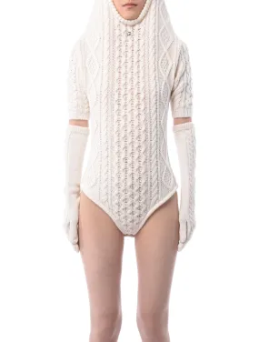 Coperni Hooded Cable Knit Bodysuit Off-white