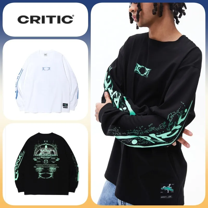 CRITIC  |U-Neck Long Sleeves Cotton Long Sleeve T-shirt Logo