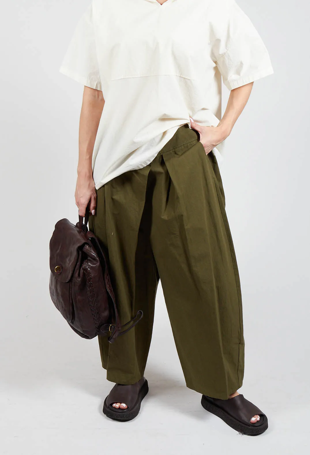 Crossover Waist Trousers in Khaki