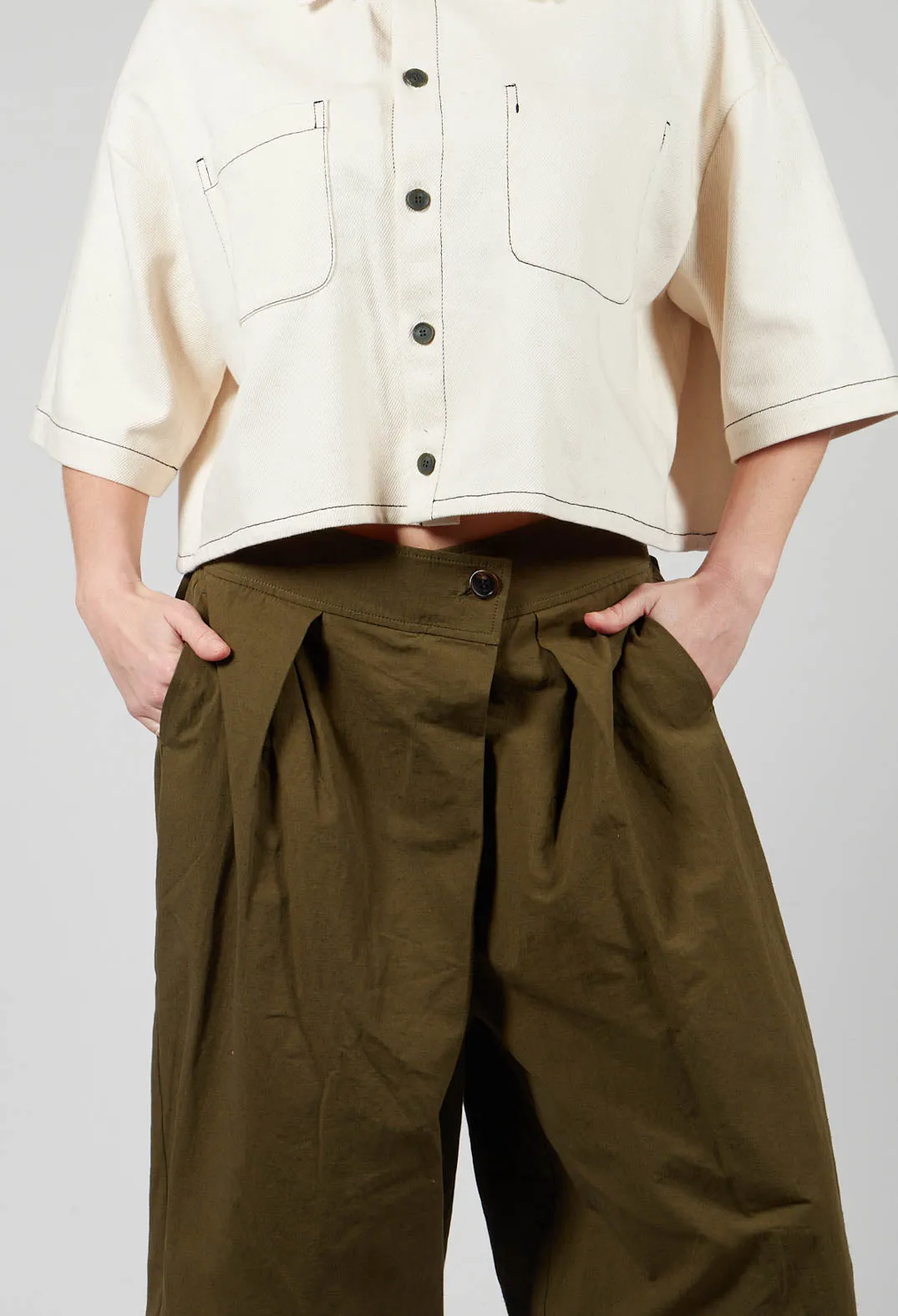 Crossover Waist Trousers in Khaki