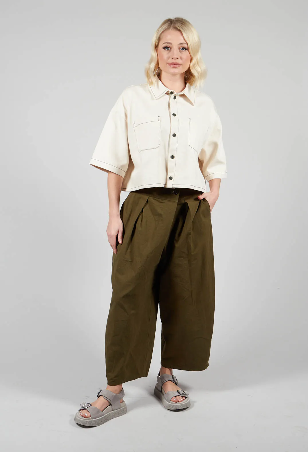 Crossover Waist Trousers in Khaki