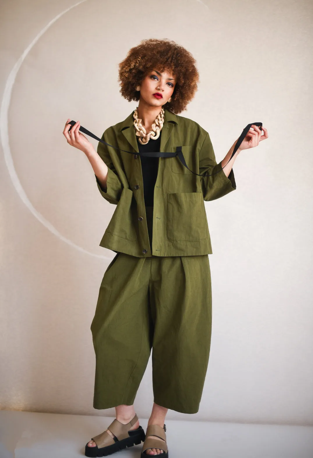 Crossover Waist Trousers in Khaki