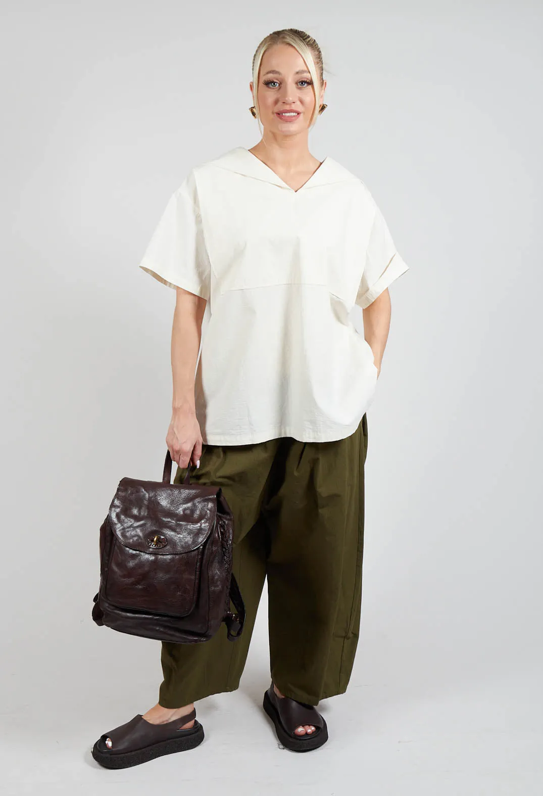 Crossover Waist Trousers in Khaki