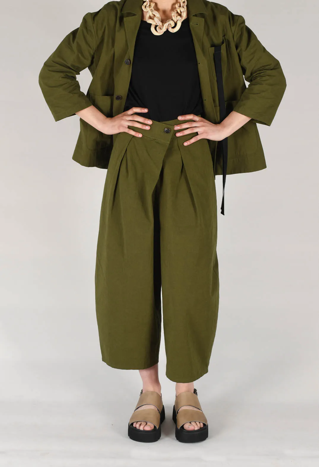 Crossover Waist Trousers in Khaki